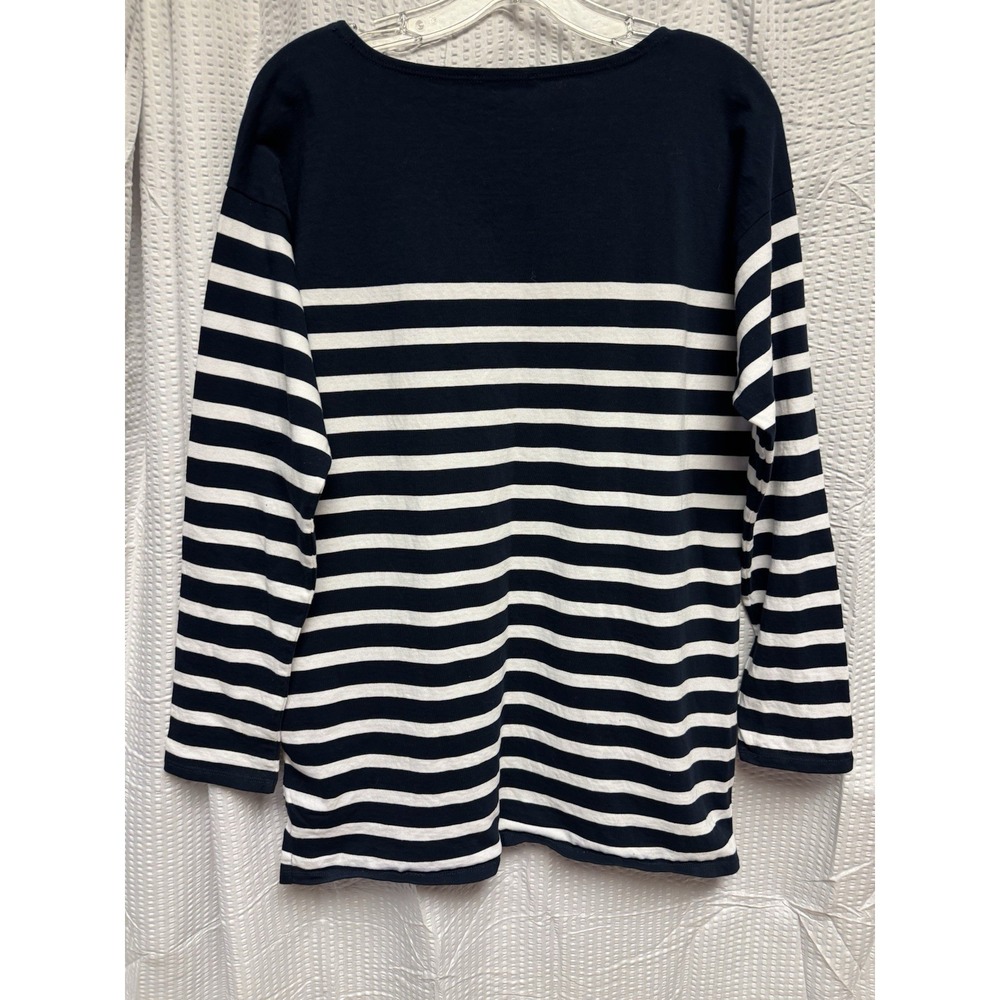 J. Crew‎ Blue White Striped Boat Neck Cotton Tunic Top Size Med Style AE778 - Picture 7 of 9